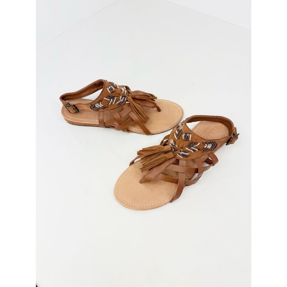 Dolce By MojoMoxy SUBIRA Brown Faux Leather Tassel Bead Slingback Tribal Sandals - Picture 3 of 16